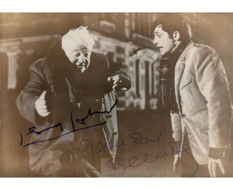 UN SINGE EN HIVER: Signed sepia 7 x 5 photograph by both Jean Gabin (Albert Quentin) and Jean-Paul Belmondo (Gabriel Fouquet)