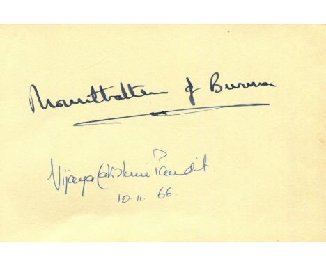 [INDIA]: A page removed from an autograph album individually signed by Louis Mountbatten (1900-1979) British Admiral of World