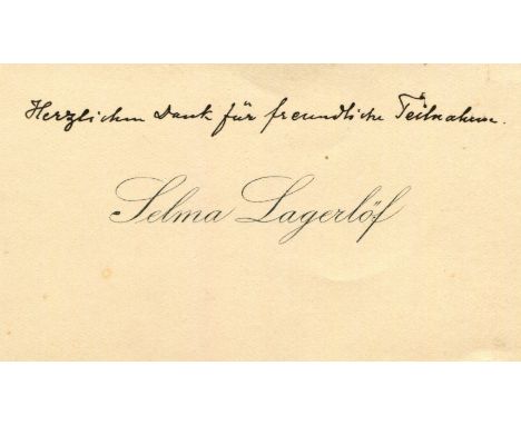 LAGERLOF SELMA: (1858-1940) Swedish author, Nobel Prize winner for Literature, 1909. The personal printed oblong 12mo Visitin