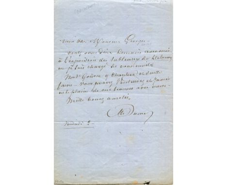 DUMAS ALEXANDRE Pere: (1802-1870) French Writer whose works include The Three Musketeers. A fine A.L.S., `Al Dumas´, one page