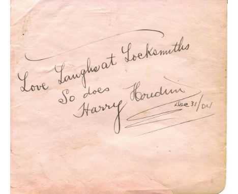 HOUDINI HARRY: (1874-1926) Hungarian-American magician, escape artist, illusionist and stunt performer. A.Q.S., Harry Houdini