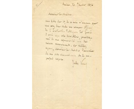 VERNE JULES: (1828-1905) French Novelist. Best known for his science fiction and adventures novels. A.L.S., Jules Verne, one 