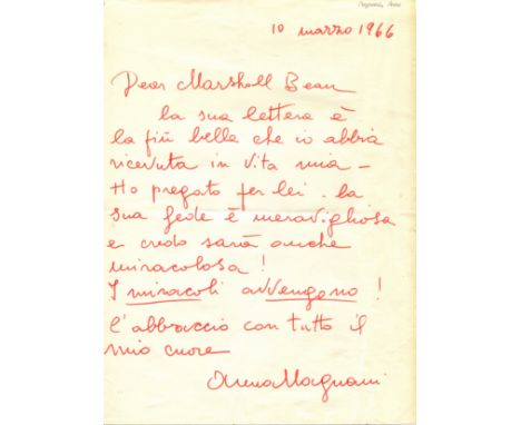 MAGNANI ANNA: (1908-1973) Italian actress, Academy Award winner. A.L.S., Anna Magnani, one page, 4to, n.p., 10th March 1966, 