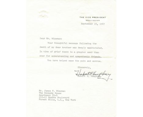 HUMPHREY HUBERT: (1911-1978) American politician who served as Vice-President of the United States 1965-69. Small group of th