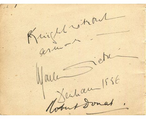 KNIGHT WITHOUT ARMOUR: An unusual page removed from an autograph album individually signed in fountain pen inks by Marlene Di