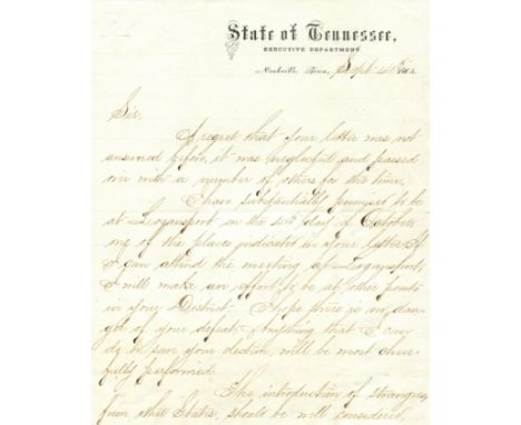 ‘I hope there is no danger of your defeat’ JOHNSON ANDREW: (1808-1875) President of the United States 1865-69. L.S., Andrew J