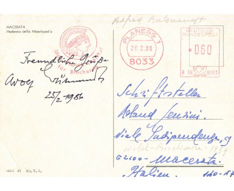 NOBEL PRIZE WINNERS: Selection of individual ink signatures, each to the verso of colour picture postcards addressed to the I