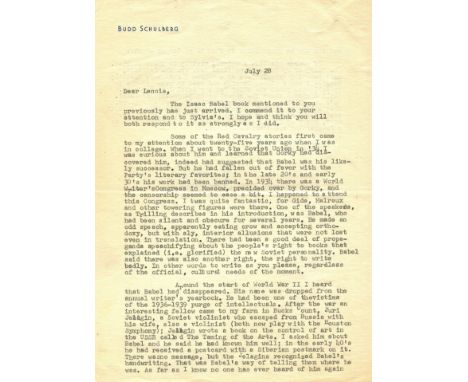 SCHULBERG BUDD: (1914-2009) American screenwriter, remembered for his Academy Award winning screenplay for the crime drama fi