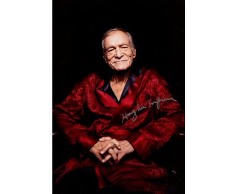 HEFNER HUGH: (1926-2017) American magazine publisher, founder and editor-in-chief of Playboy. Signed 8 x 12 colour photograph