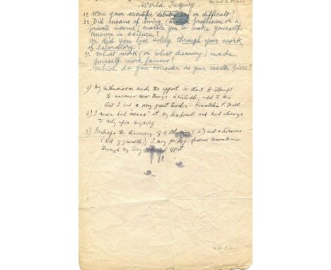 EVANS HERBERT MCLEAN: (1882-1971) American anatomist and embryologist, best known for co-discovering Vitamin E. Manuscript Do