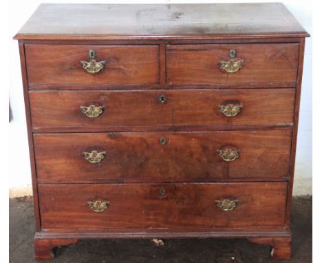 A 19th century provincial walnut and pine chest, of two short and three graduated long drawers, on bracket feet, 93cm x 102cm