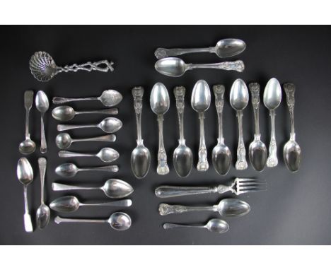 A set of six silver Kings pattern teaspoons William Eley, London 1828, a set of four similar George Angel, London 1845, along