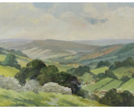 English School - 20th Century,
oil on panel 
Moorland landscape beneath a cloudy sky 
unsigned 
44.5cm x 34.5cm 
along with a