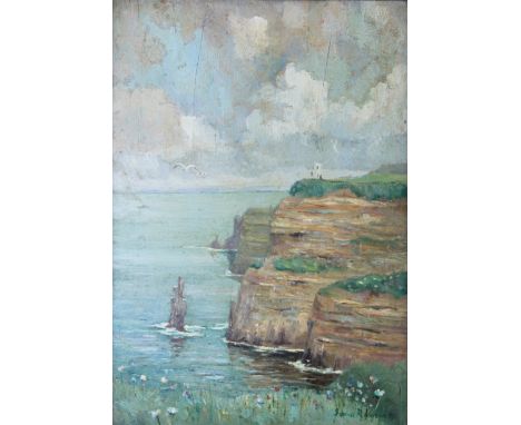 Frank R. Moore 
Oil on board
The Cliffs of Moffatt to Clare, July 1935
signed lower right and dated '35
titled to verso
34.5c