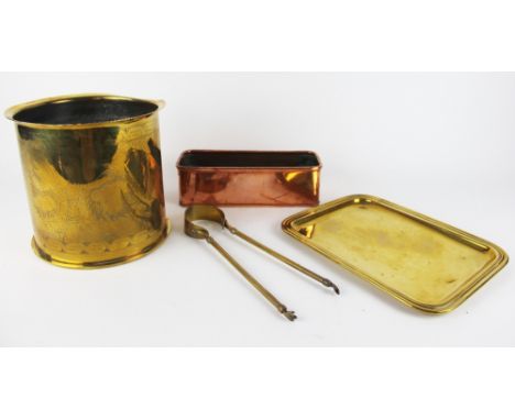 A trench art jardiniere, stamped to base 'Sept 1911, Dusseldorf, Rh. M.F 19' engraved with scrolling dragons, 22.5cm high a b