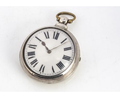 A late Georgian or early Victorian silver pair cased pocket watch by R. B. Kirby, 55mm case, balance wheel free and moving, h