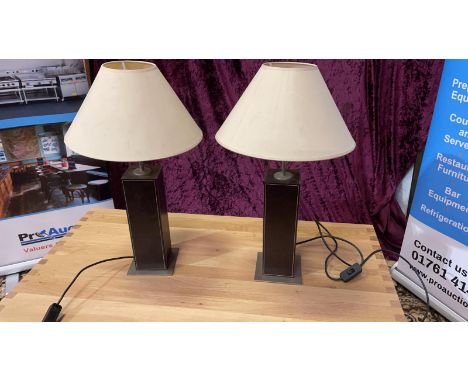 A Pair Of Chelsom Lighting Leather Clad Table Lamps With Linen Shade 61cm Tall