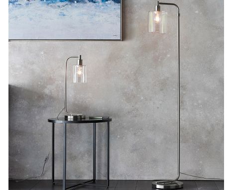 Toledo Table Lamp Silver A Modern Table Light For Contemporary Interiors. Brushed Nickel Finish With Clear Glass Shade And In