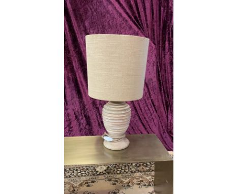 Beehive Wood Turned Table Lamp With Textured Shade 60cm Tall