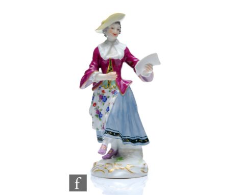 A 19th Century model of a lady singer from the Gallant Orchestra, after the original by J.J Kandler, she stood dressed in a b