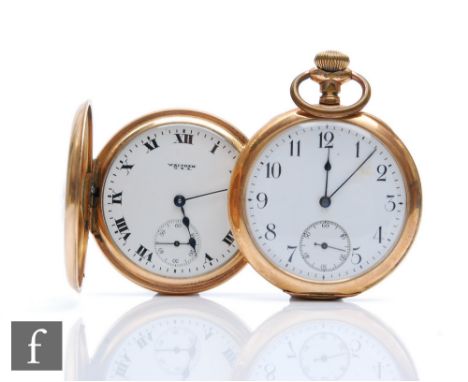 An early 20th Century gold plated half hunter fob watch by the Dennison watch company and a similar open face plated fob watc
