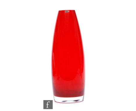 A 20th Century&nbsp;Riihimaki glass vase, by&nbsp;Tamara Aladin, of elongated ovoid form all in ruby and cased in clear cryst