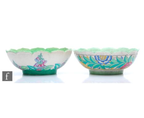 Two large 1930s Charlotte Rhead for Crown Ducal bowls, the first decorated in the Foxglove pattern, the second in the Persian