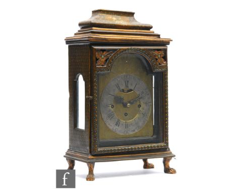 A 20th Century George III style bracket clock in painted case, the spring driven movement quarter striking on two bells, the 