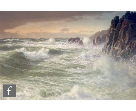 WALTER&nbsp;JAMES&nbsp;SHAW&nbsp;(1851–1933) - Morning light on the Cornish coast, oil on canvas, signed and dated 1894, fram