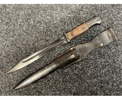 WW2 Third Reich K98 Bayonet with single edged fullered blade 247mm in length, maker marked "jwh" and with serial number "8367