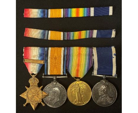 WW1 British 1914 Mons Star with August 1914 Clasp, British War Medal, Victory Medal and Royal Navy Long Service and Good Cond