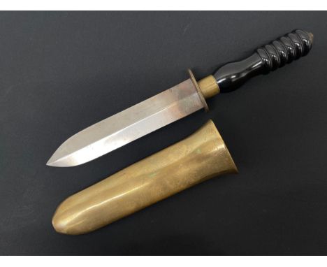 WW2 British Royal Navy Siebe Gorman Divers knife with double edged blade 194mm in length, maker marked "Siebe, Gorman &amp; C