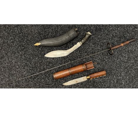 WW2 era British Souvenir Kukri knife with 275mm long plated blade, overall length 370mm complete with scabbard and both small