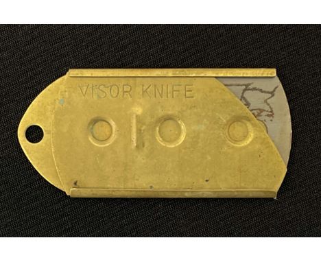 WW2 British / US "Visor Knife" escape and evasion blade, a brass scabbard designed to carry a razor blade which could be worn