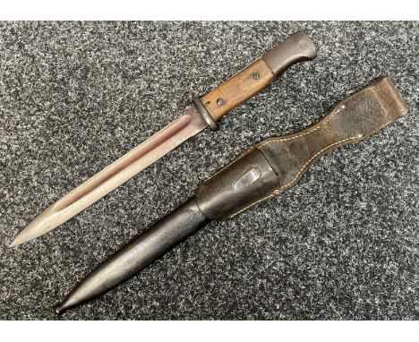 WW2 Third Reich K98 Bayonet with single edged fullered blade 245mm in length, maker marked "S/185G" and with serial number "1