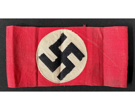 WW2 Third Reich NSDAP Armband. Multipart construction with machine woven swastika. Uniform removed. No label. New to the mark