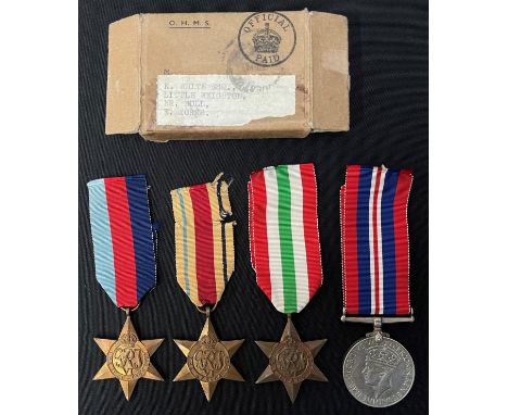 WW2 British RAF Medal Group to Mr K White comprising of 1939-45, Africa Star, Italy Star and War Medal complete wwith ribbons