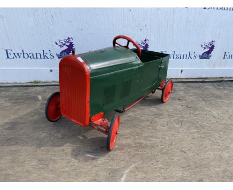 Vintage Original Triang Pedal Car - Green and Red TRI-ANG pedal car believed to be from the late 1940s, later restoration, pr