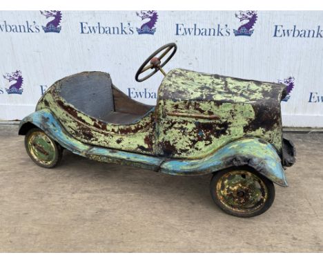 Vintage Original Pedal Car - Circa 1930s, Timber frame, wooden seat and back rest. Please note this lot has the standard Ewba