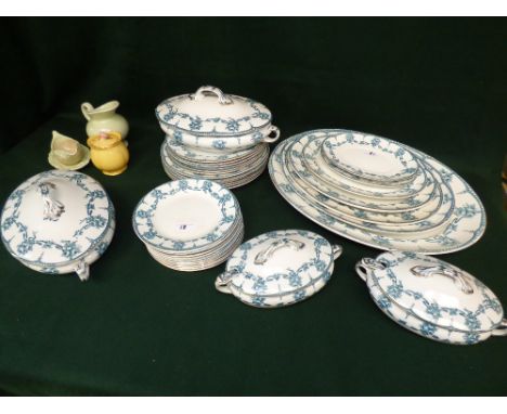 Wedgwood blue and white part dinner service, Royal Winton jam pot & Carltonware sauceboat