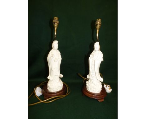 Pair of Guanyin blanc de chine figural lamp bases