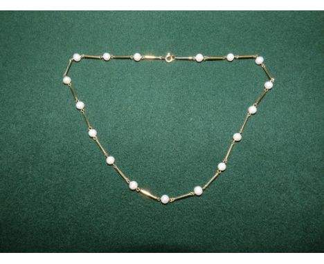 9ct gold 16" freshwater cultured pearl & bar chain necklace