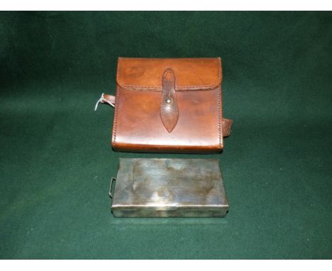 Swaine & Brigg of London silver plated hunting canteen in original leather saddle case (spirit flasks missing)