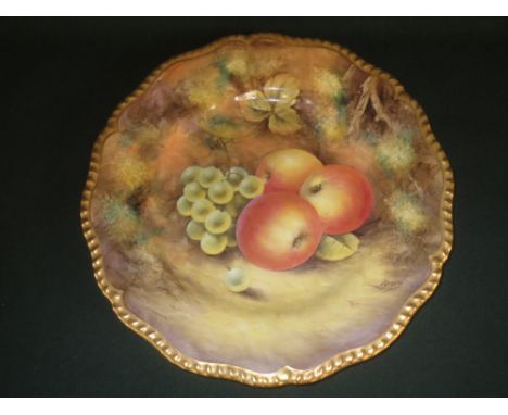 Royal Worcester fine bone china fruit painted plate by J Smith printed marks in black, 24cm diameter