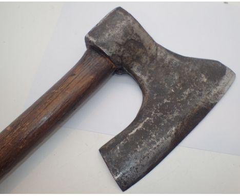 Antique headmans axe on later wooden handle CONDITION REPORT: No makers or any other marks/stamps.
