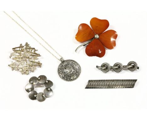 A silver openwork abstract brooch/pendant, signed Studio Else &amp; Norway 925, 13.81g, a silver circular brooch of discs and