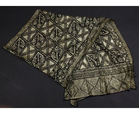 An Art deco gold lame and black crochet scarf,geometric patterns woven in gold lame between black cotton threads