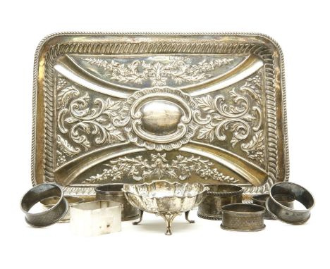 An Edwardian silver dressing table tray, Birmingham 1902, Snow &amp; Ashworth, of rectangular form and decorated in relief wi