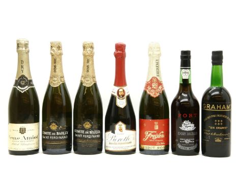 Assorted wines to include, Comte de Bailly Saint Ferdinand, Don Pablo Port Fine Ruby, Freixenet Brut Rose, Grahams Fine Old P