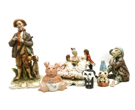 A large collection of various ceramic figures, to include Doulton, Worcester, Capodimonti, Dresden, etc, the largest 37cm hig